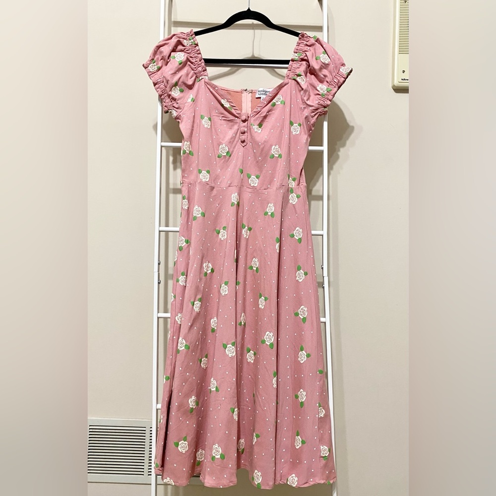 Unique Vintage Ohara Swing Dress Pink Rose
